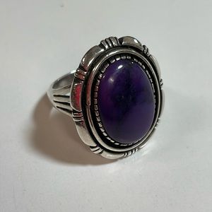 Vintage purple cabachon gemstone ring signed by artist